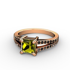 Peridot ve siyah zirkon 8 ayar rose altın yüzük