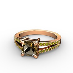 Mida Tektaş Yüzük - Dumanlı kuvars ve peridot 14 ayar rose altın yüzük #18xiw0d