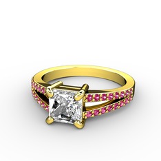 Mida Tektaş Yüzük - Swarovski ve rodolit garnet 925 ayar altın kaplama gümüş yüzük #1bgvkg