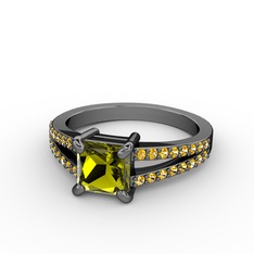Mida Tektaş Yüzük - Peridot ve sitrin 925 ayar siyah rodyum kaplama gümüş yüzük #1bkbgnp