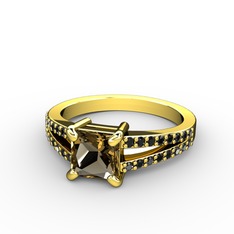 Mida Tektaş Yüzük - Dumanlı kuvars ve siyah zirkon 14 ayar altın yüzük #1c2nprt