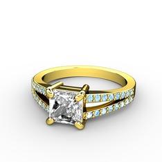 Mida Tektaş Yüzük - Swarovski ve akuamarin 8 ayar altın yüzük #1d5we3w