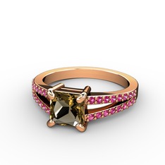 Mida Tektaş Yüzük - Dumanlı kuvars ve rodolit garnet 14 ayar rose altın yüzük #1ekj76t