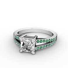 Beyaz zirkon ve yeşil kuvars 8 ayar beyaz altın yüzük