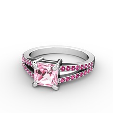 Pembe kuvars ve rodolit garnet 18 ayar beyaz altın yüzük