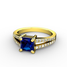 Lab safir ve swarovski 14 ayar altın yüzük