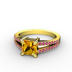 Mida Tektaş Yüzük - Sitrin ve rodolit garnet 18 ayar altın yüzük #1g1yw7g