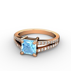 Akuamarin ve swarovski 8 ayar rose altın yüzük
