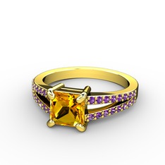 Sitrin ve ametist 925 ayar altın kaplama gümüş yüzük