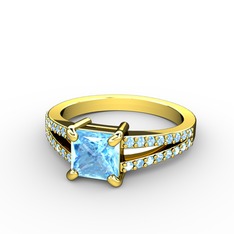 Mida Tektaş Yüzük - Akuamarin 925 ayar altın kaplama gümüş yüzük #1hor0by