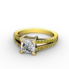 Beyaz zirkon ve peridot 18 ayar altın yüzük