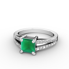 Mida Tektaş Yüzük - Kök zümrüt ve beyaz zirkon 14 ayar beyaz altın yüzük #1il4f7x