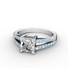 Mida Tektaş Yüzük - Swarovski ve akuamarin 8 ayar beyaz altın yüzük #1izxse2