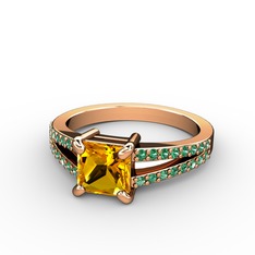 Mida Tektaş Yüzük - Sitrin ve yeşil kuvars 8 ayar rose altın yüzük #1j25dww