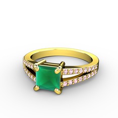 Mida Tektaş Yüzük - Kök zümrüt ve pembe kuvars 18 ayar altın yüzük #1j3n9m8