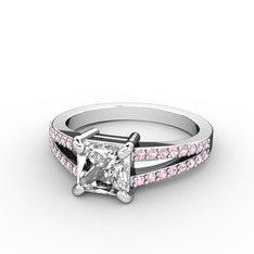 Swarovski ve pembe kuvars 18 ayar beyaz altın yüzük