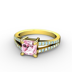 Mida Tektaş Yüzük - Pembe kuvars ve akuamarin 18 ayar altın yüzük #1jo5e6k