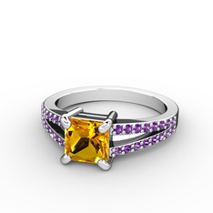 Mida Tektaş Yüzük - Sitrin ve ametist 18 ayar beyaz altın yüzük #1lpa800