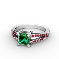 Mida Tektaş Yüzük - Yeşil kuvars ve garnet 18 ayar beyaz altın yüzük #1m3fi1q