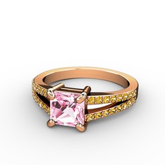 Mida Tektaş Yüzük - Pembe kuvars ve sitrin 8 ayar rose altın yüzük #1n1jkwu