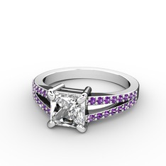 Mida Tektaş Yüzük - Beyaz zirkon ve ametist 14 ayar beyaz altın yüzük #1ndozqm