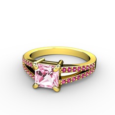 Mida Tektaş Yüzük - Pembe kuvars ve rodolit garnet 925 ayar altın kaplama gümüş yüzük #1nttoaz