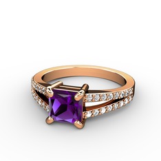 Mida Tektaş Yüzük - Ametist ve pırlanta 8 ayar rose altın yüzük (0.352 karat) #1nx45tu
