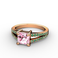 Pembe kuvars ve yeşil kuvars 18 ayar rose altın yüzük