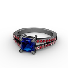 Mida Tektaş Yüzük - Lab safir ve garnet 925 ayar siyah rodyum kaplama gümüş yüzük #1ogvbds