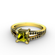 Peridot ve siyah zirkon 18 ayar altın yüzük