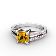 Sitrin ve pembe kuvars 8 ayar beyaz altın yüzük