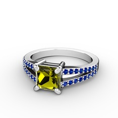 Peridot ve lab safir 18 ayar beyaz altın yüzük