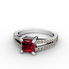 Garnet ve dumanlı kuvars 18 ayar beyaz altın yüzük
