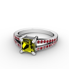 Peridot ve garnet 8 ayar beyaz altın yüzük