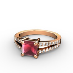 Mida Tektaş Yüzük - Kök yakut ve swarovski 14 ayar rose altın yüzük #1r8lb4n
