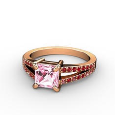 Mida Tektaş Yüzük - Pembe kuvars ve garnet 14 ayar rose altın yüzük #1raspa4