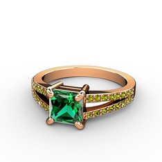 Mida Tektaş Yüzük - Yeşil kuvars ve peridot 925 ayar rose altın kaplama gümüş yüzük #1rhf5e6