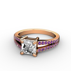 Swarovski ve ametist 18 ayar rose altın yüzük