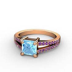 Mida Tektaş Yüzük - Akuamarin ve ametist 18 ayar rose altın yüzük #1s4t4rk