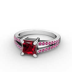 Mida Tektaş Yüzük - Garnet ve rodolit garnet 18 ayar beyaz altın yüzük #1sir008