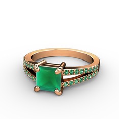 Mida Tektaş Yüzük - Kök zümrüt ve yeşil kuvars 8 ayar rose altın yüzük #1sjc2oa