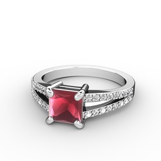 Mida Tektaş Yüzük - Kök yakut ve swarovski 8 ayar beyaz altın yüzük #1t0zags