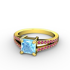 Mida Tektaş Yüzük - Akuamarin ve rodolit garnet 14 ayar altın yüzük #1twlk6g