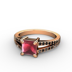 Mida Tektaş Yüzük - Kök yakut ve siyah zirkon 18 ayar rose altın yüzük #1u25b4b