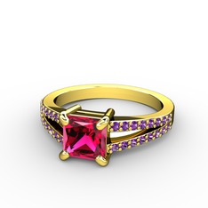 Mida Tektaş Yüzük - Rodolit garnet ve ametist 14 ayar altın yüzük #1ugdrd0