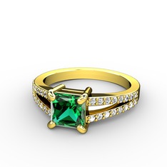 Mida Tektaş Yüzük - Yeşil kuvars ve pırlanta 925 ayar altın kaplama gümüş yüzük (0.352 karat) #1uzekue