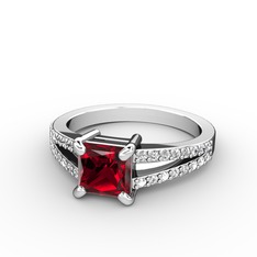Garnet ve beyaz zirkon 925 ayar gümüş yüzük