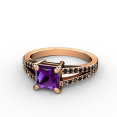Ametist ve siyah zirkon 14 ayar rose altın yüzük