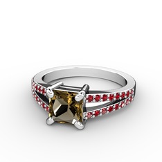 Dumanlı kuvars ve garnet 925 ayar gümüş yüzük