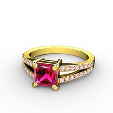Mida Tektaş Yüzük - Rodolit garnet ve pembe kuvars 14 ayar altın yüzük #1vz0a01